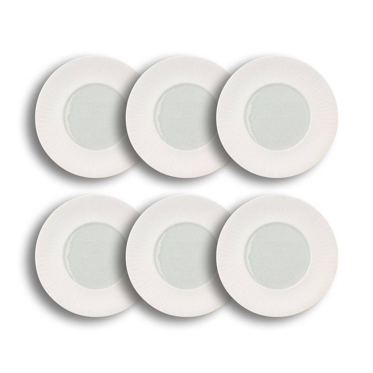 Lot de 6 assiettes plates en porcelaine 31cm, URUS blanc-bleu, OGO LIVING