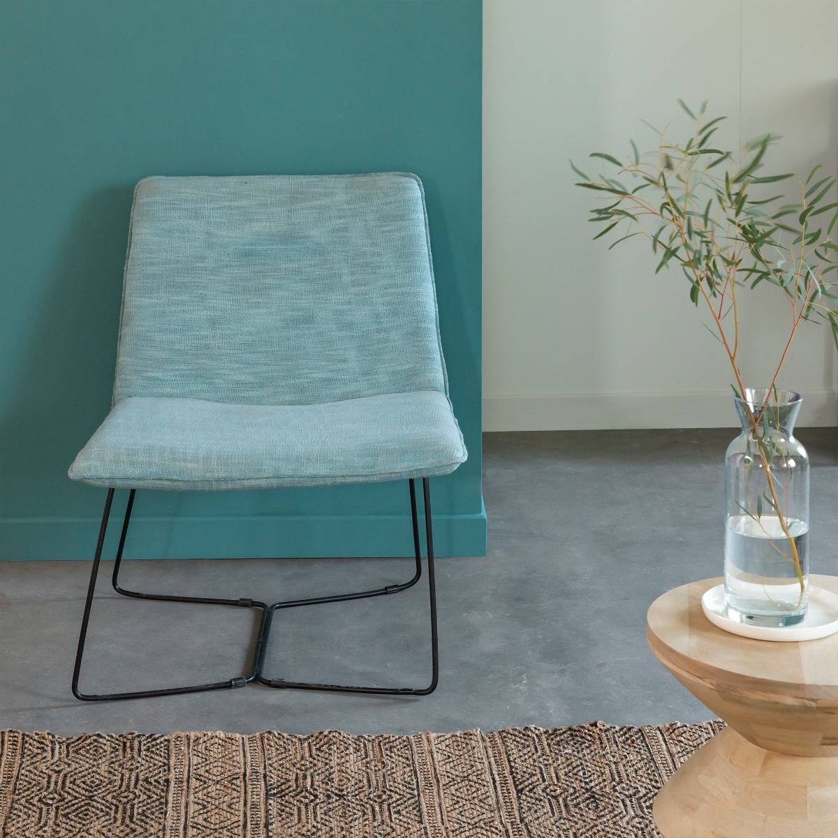 Fauteuil en tissu et métal ISAURE bleu, MADE IN MEUBLES