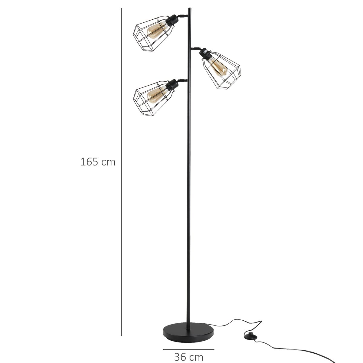 Lampadaire Métal Noir noir, HOMCOM