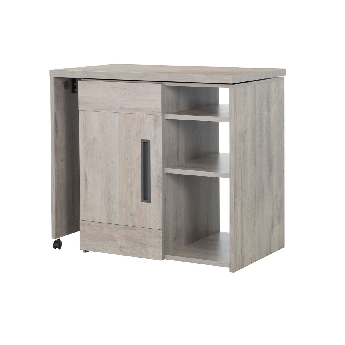 Bar pivotant avec roulettes et étagères gris, GAMI