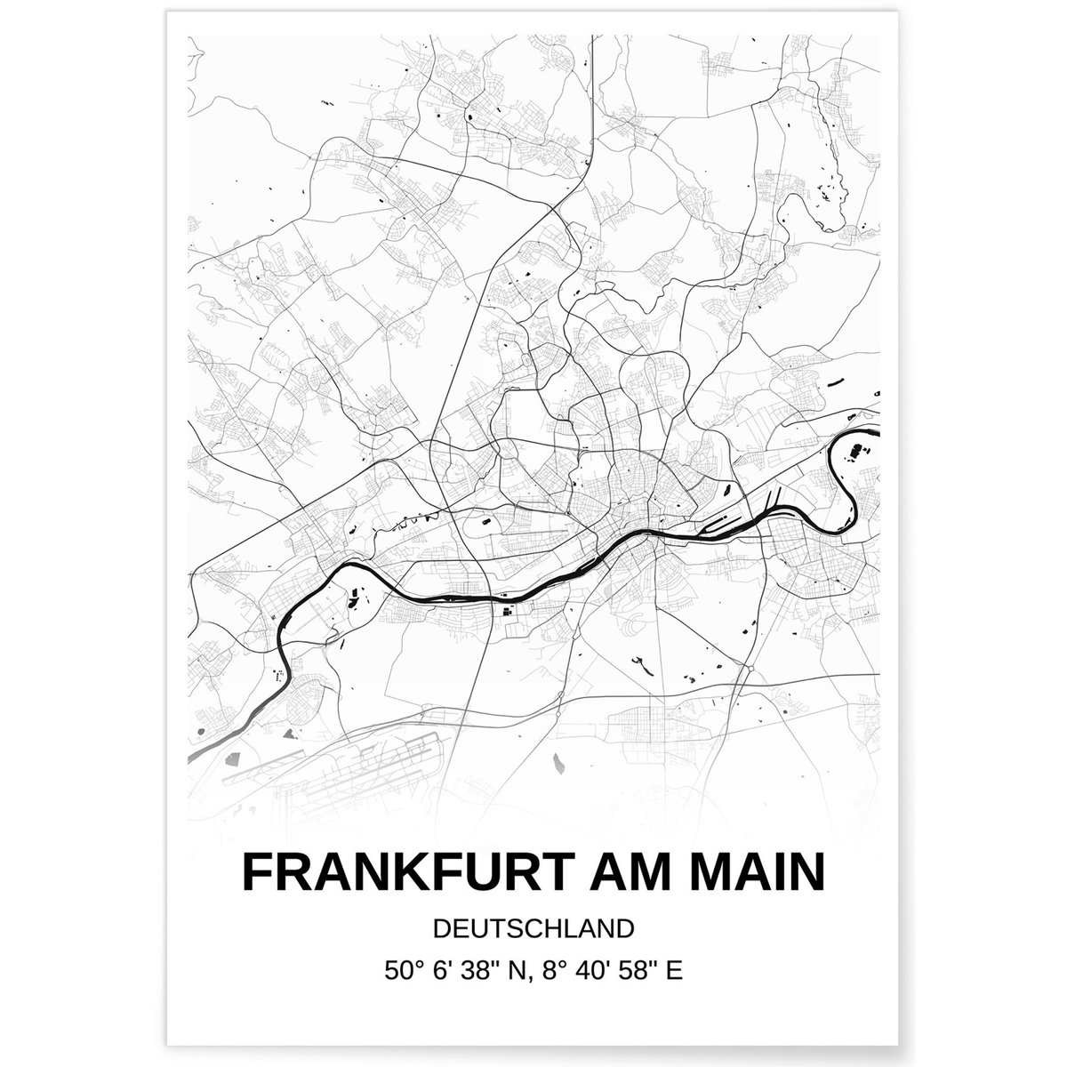 Affiche carte Frankfurt - rectangle Noir et Blanc blanc, L'AFFICHERIE