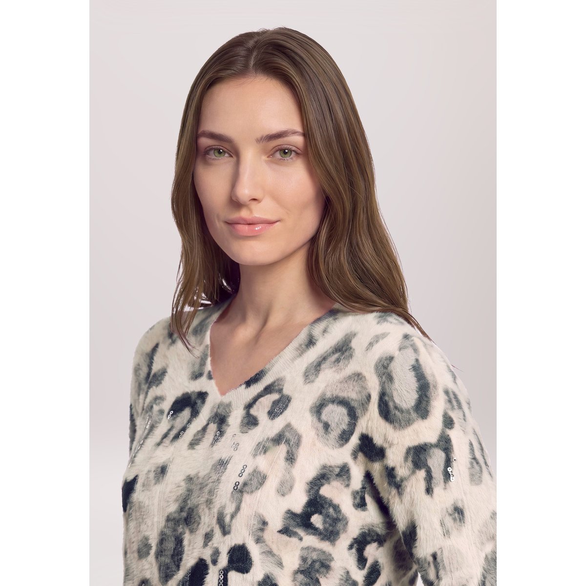 Pull-over en maille à manches chauve-souris gris/beige, BETTY BARCLAY
