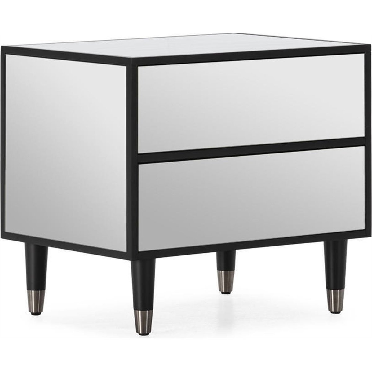 Table de chevet 2 tiroirs en miroir noir et miroir transparent, RECOLLECTION