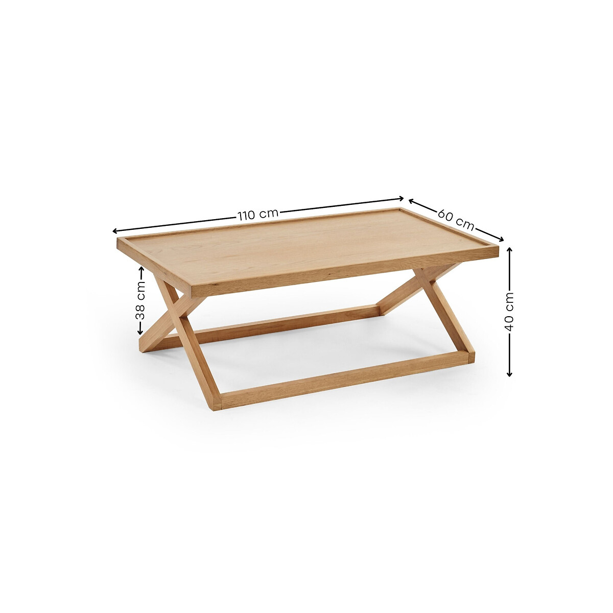 Henlow Rectangular Wood Coffee Table with Cross-shaped base natural oak, SO'HOME