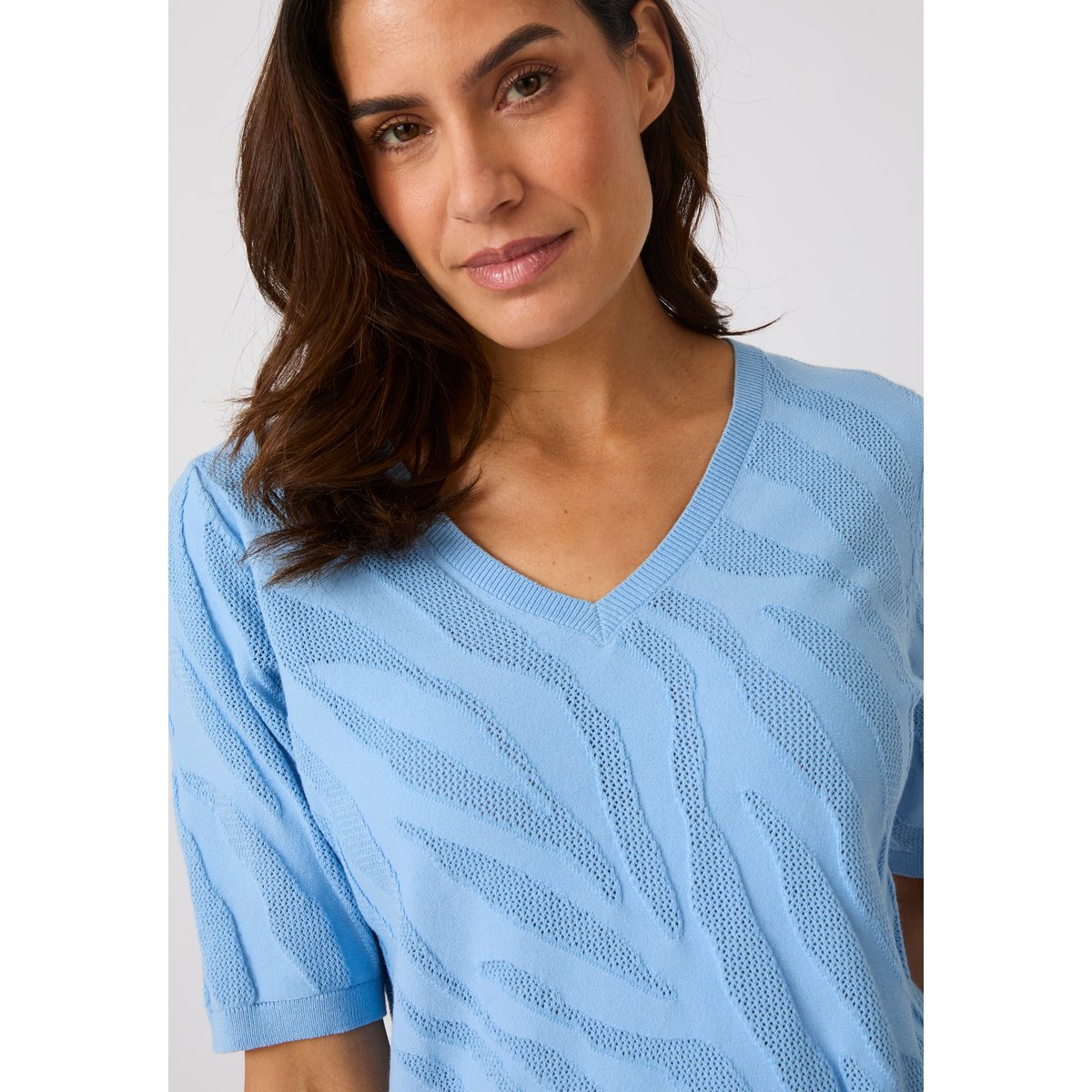 Pull jeu de maille motif zébré bleu, DAMART