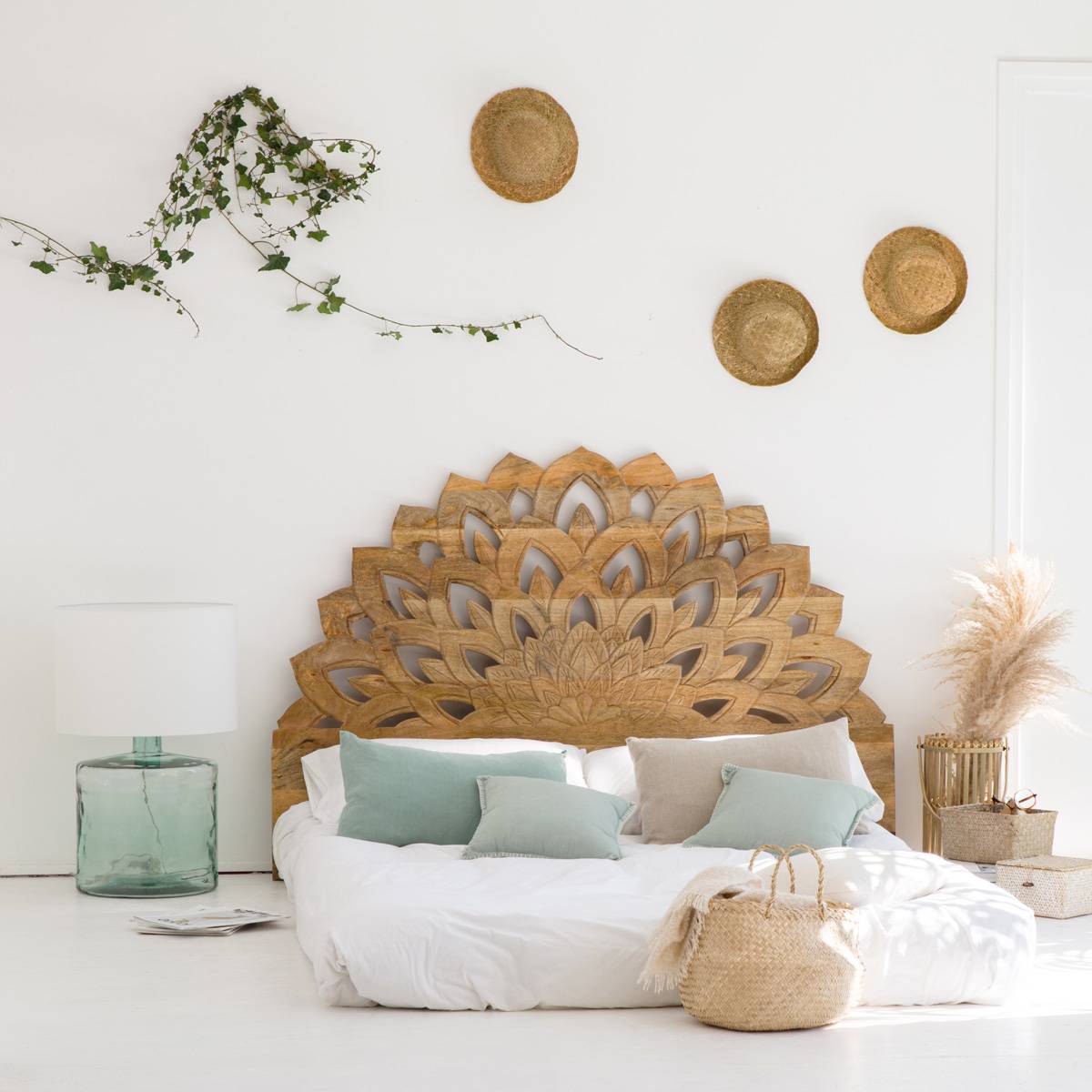 Tête de lit en bois de manguier VALENTINA bois clair, MADE IN MEUBLES