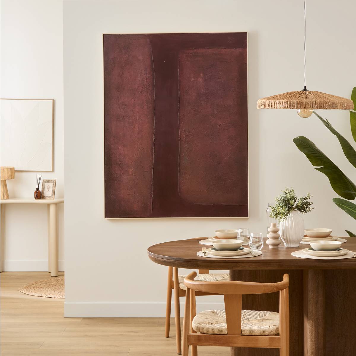 Toile peinte encadrée rectangulaire en pin BELLA rouge, ATMOSPHERA