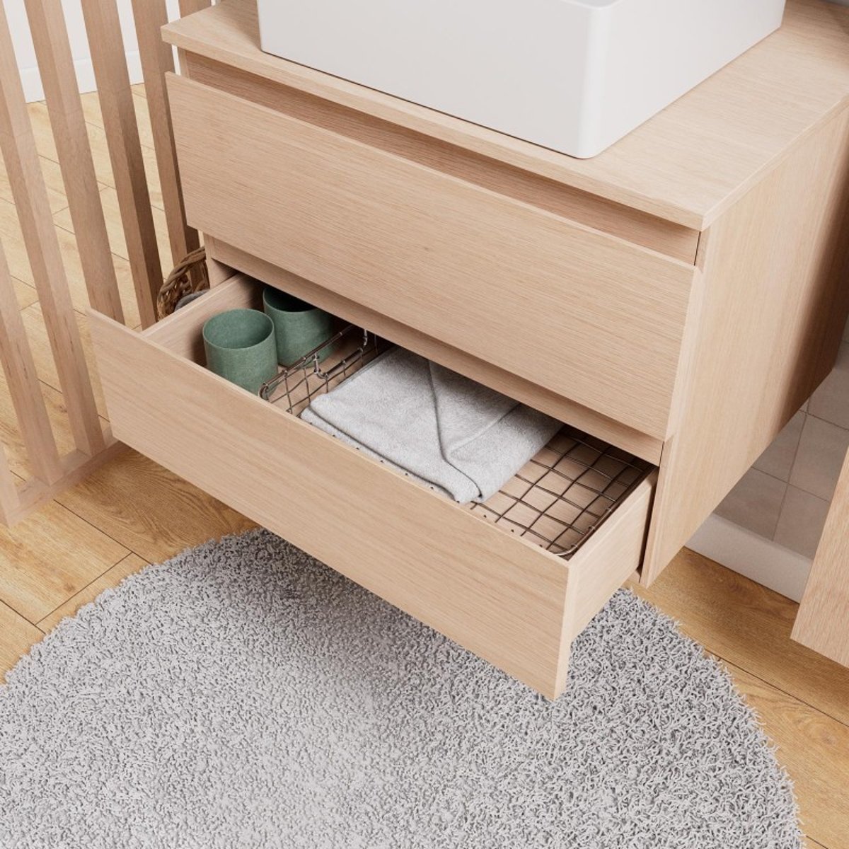 Ensemble meuble simple vasque 60 cm + vasque + robinet + miroir + colonne SORRENTO chêne, MOB IN