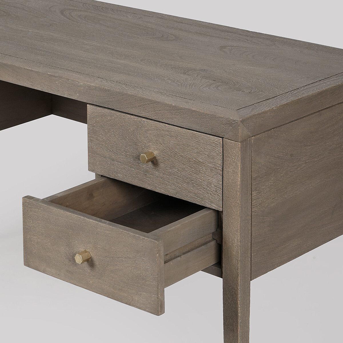 Valente Mango Wood Wide 4 Drawer Desk grey, SWOON
