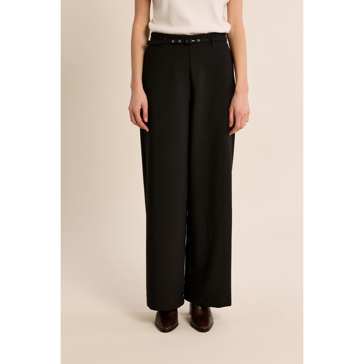 Pantalon jambes larges avec ceinture noir, MOLLY BRACKEN