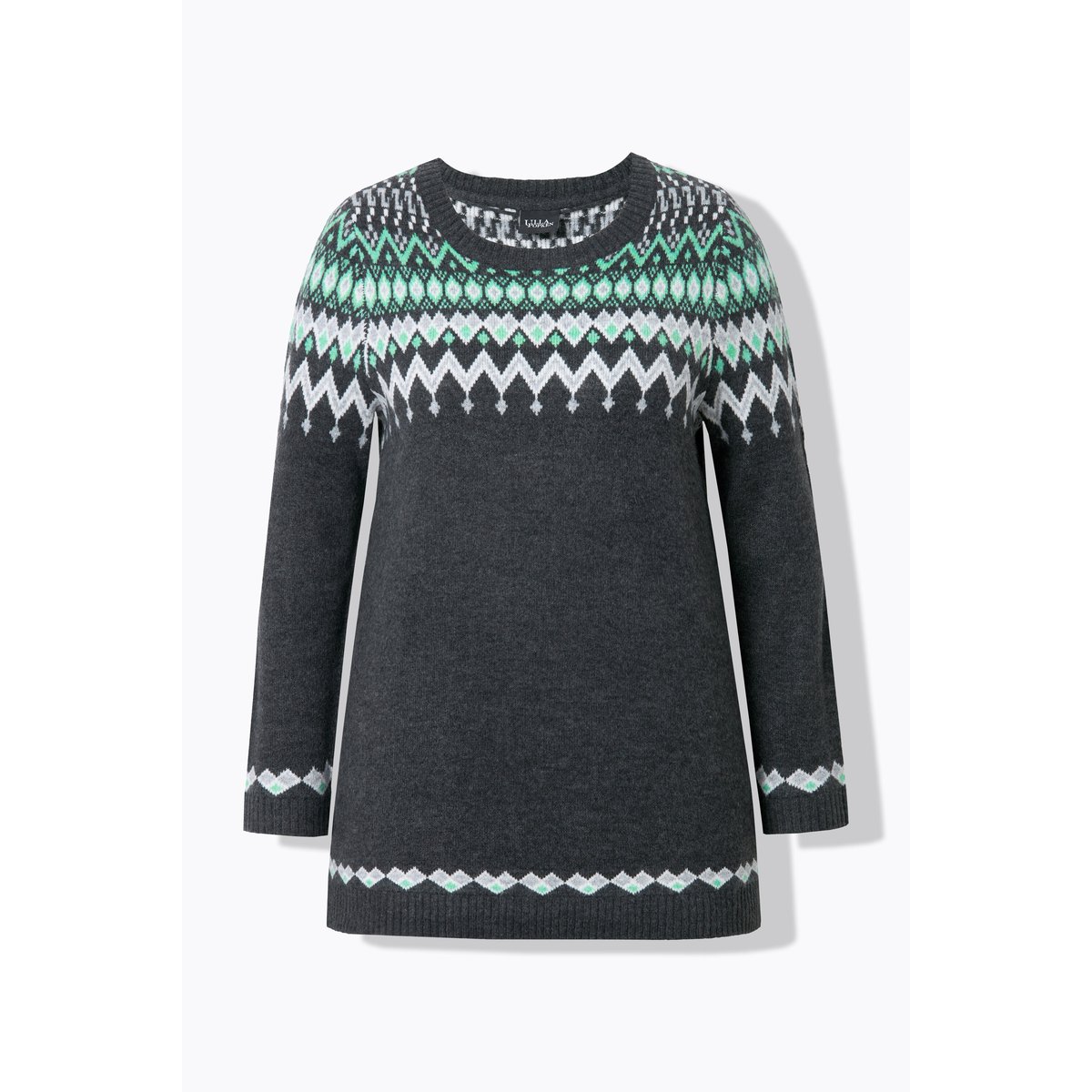 Pull norvégien à col rond et manches longues chiné gris foncé, ULLA POPKEN