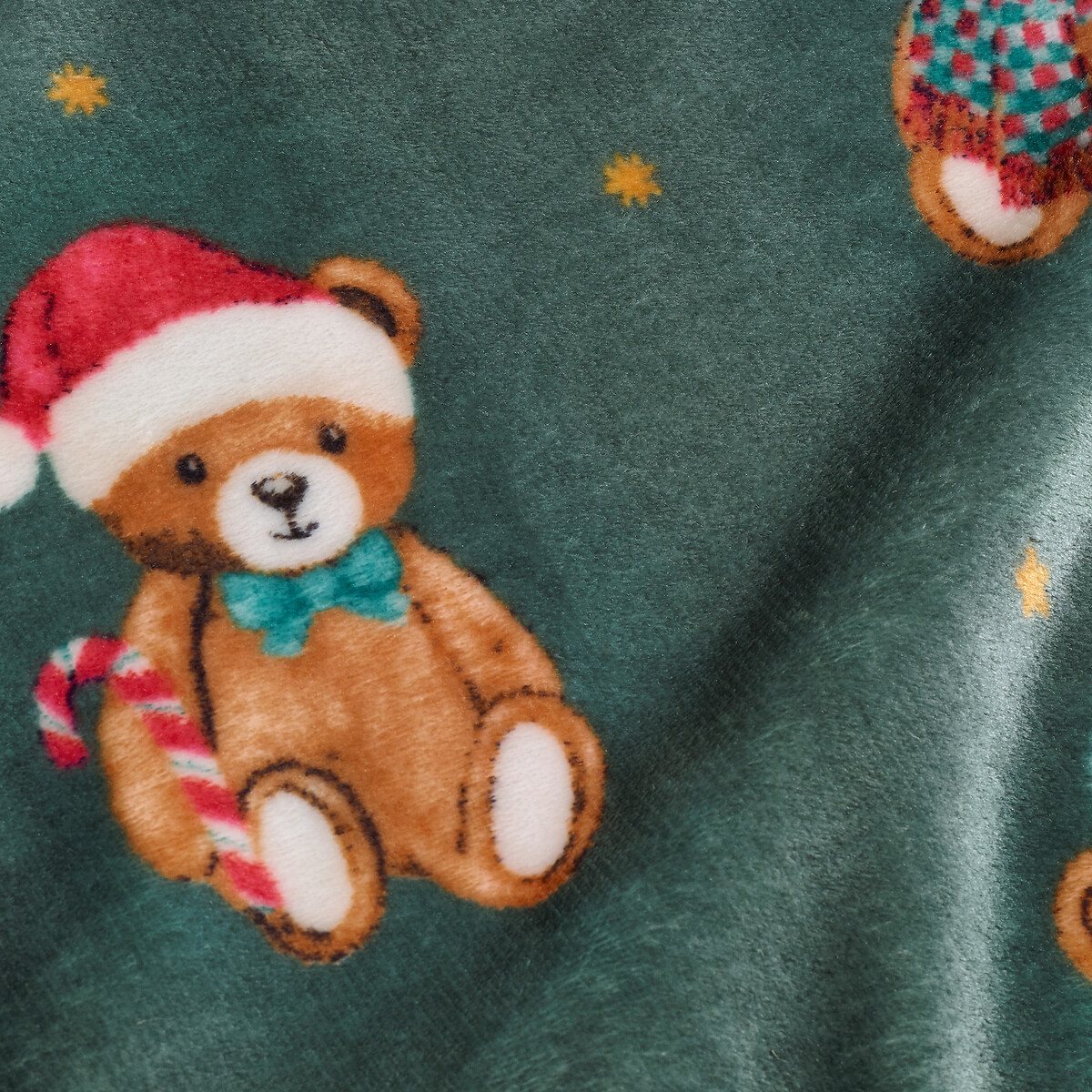Tartan Teddy Bear Christmas Fleece Cosy Blanket Throw green, CATHERINE LANSFIELD