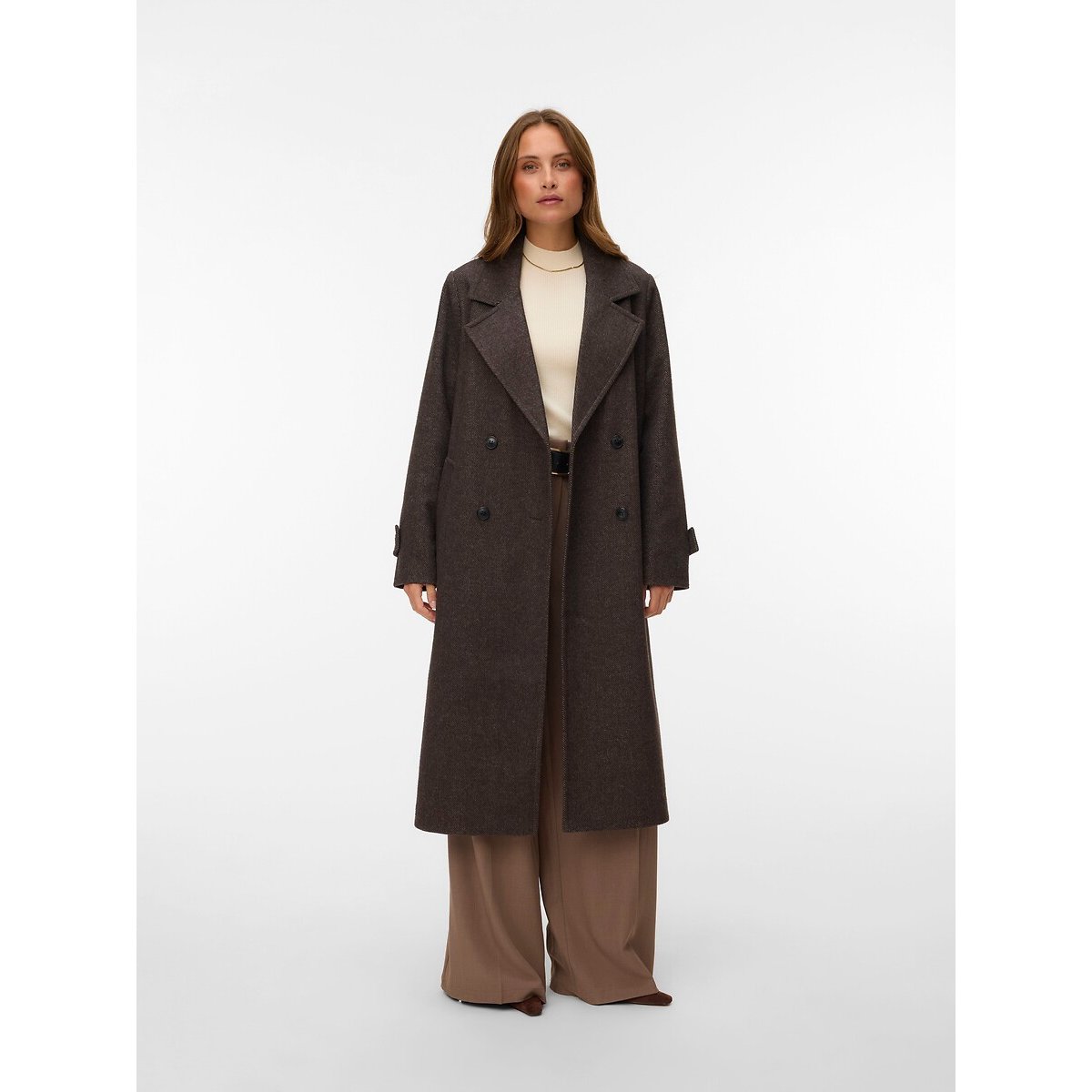 Manteau long col tailleur marron chocolat, VERO MODA