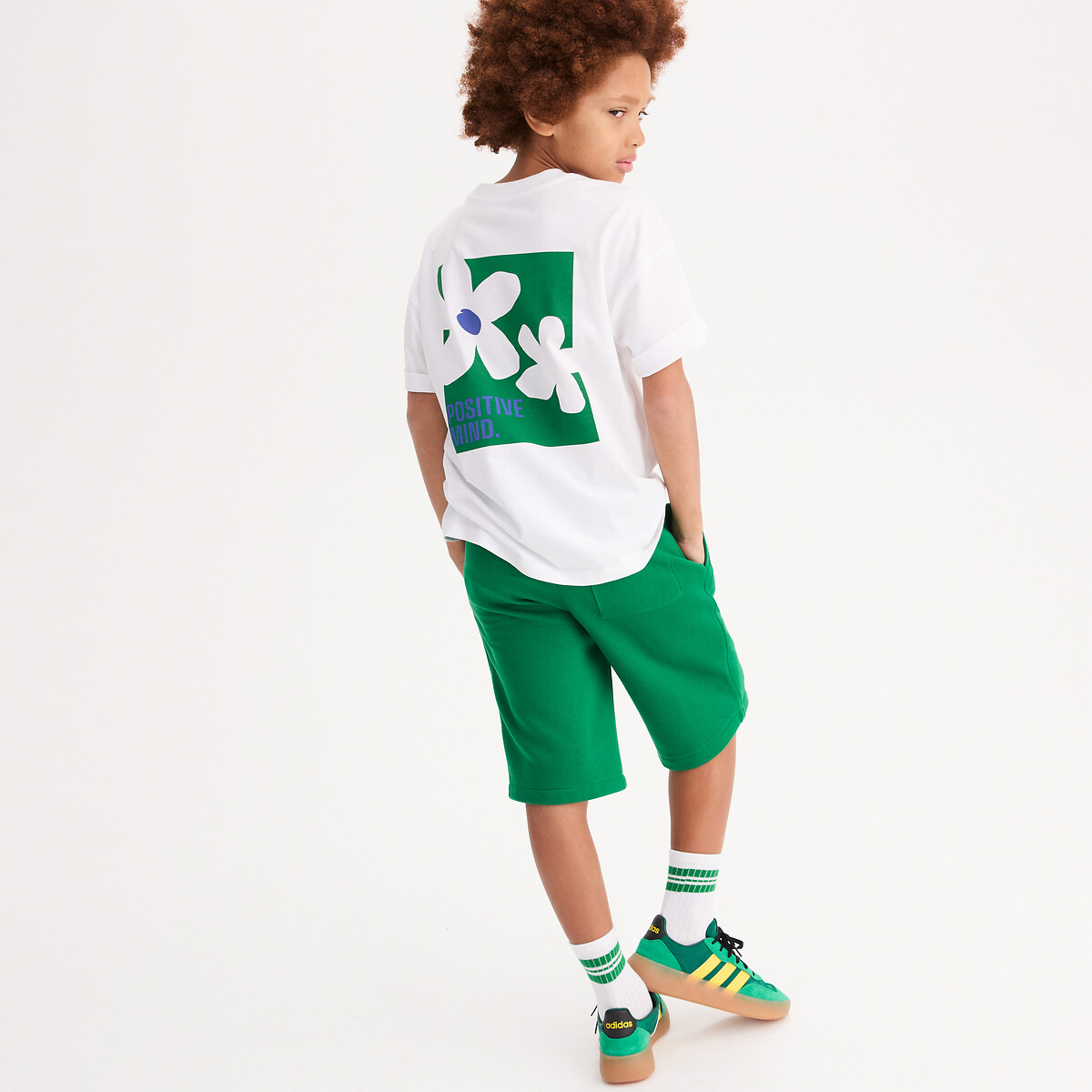 T-shirt oversize, à col rond et manches courtes, avec message et motif foral blanc, LA REDOUTE COLLECTIONS