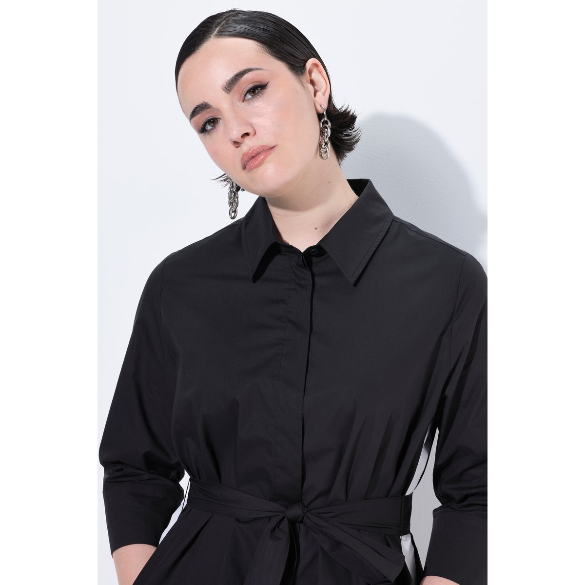 Robe-chemisier avec bandes contrastantes noir, ULLA POPKEN