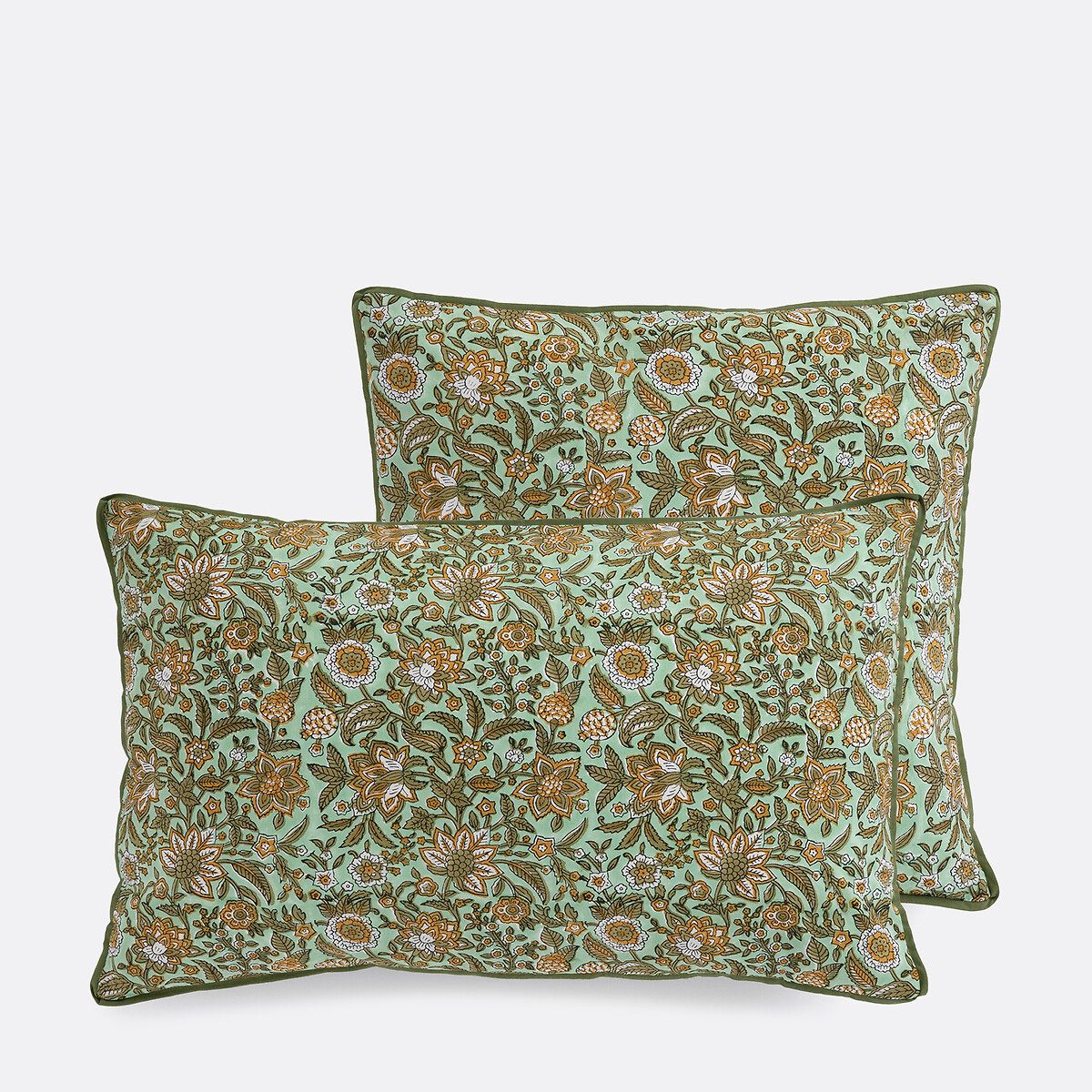 Shandira Block Print Cotton Cushion Cover celadon/bronze, LA REDOUTE INTERIEURS