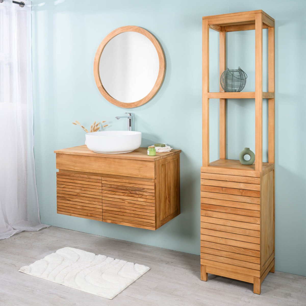Meuble sous vasque en teck Aktual 90cm naturel, WANDA COLLECTION