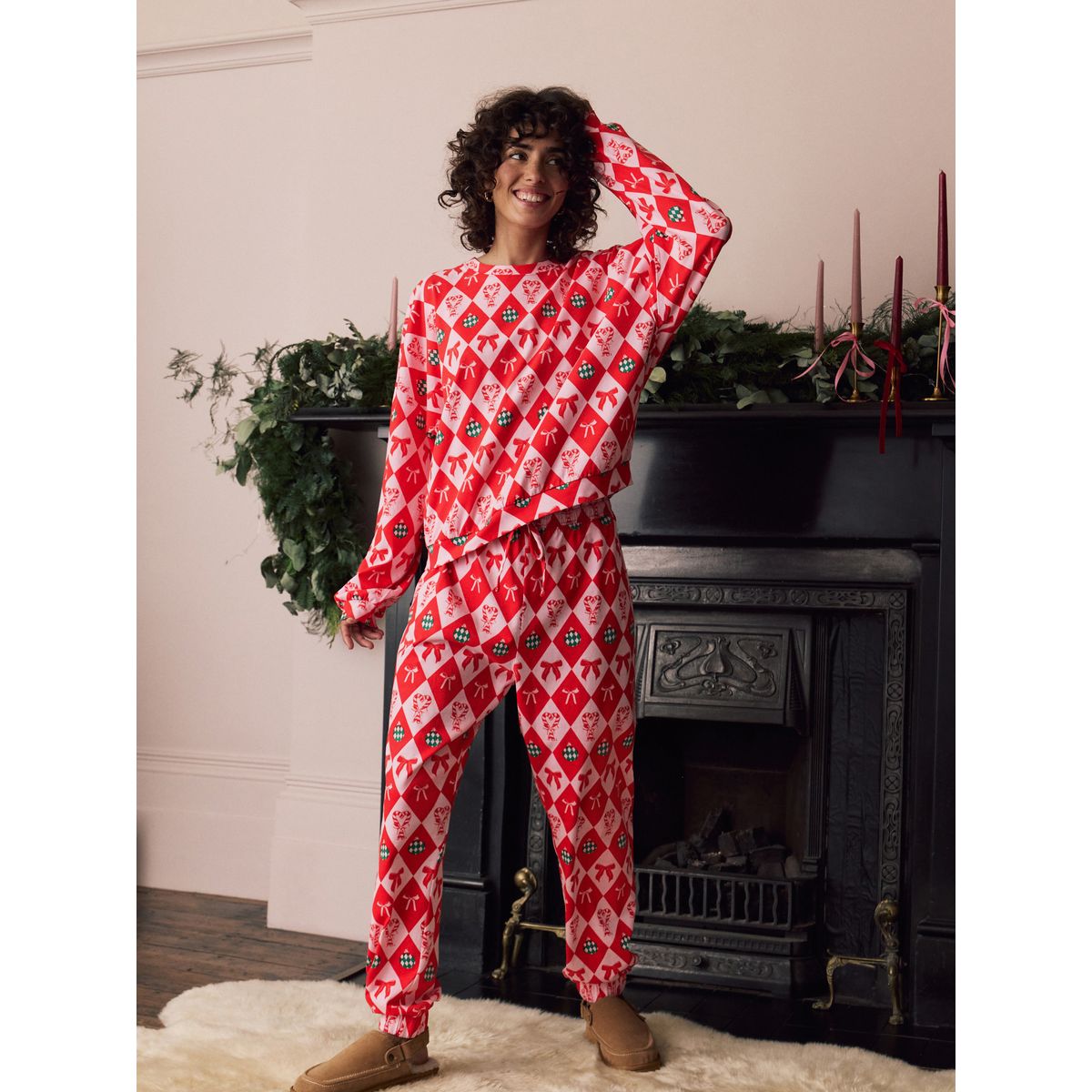 Pyjama à manches longues nœuds de noël rouges, NEXT