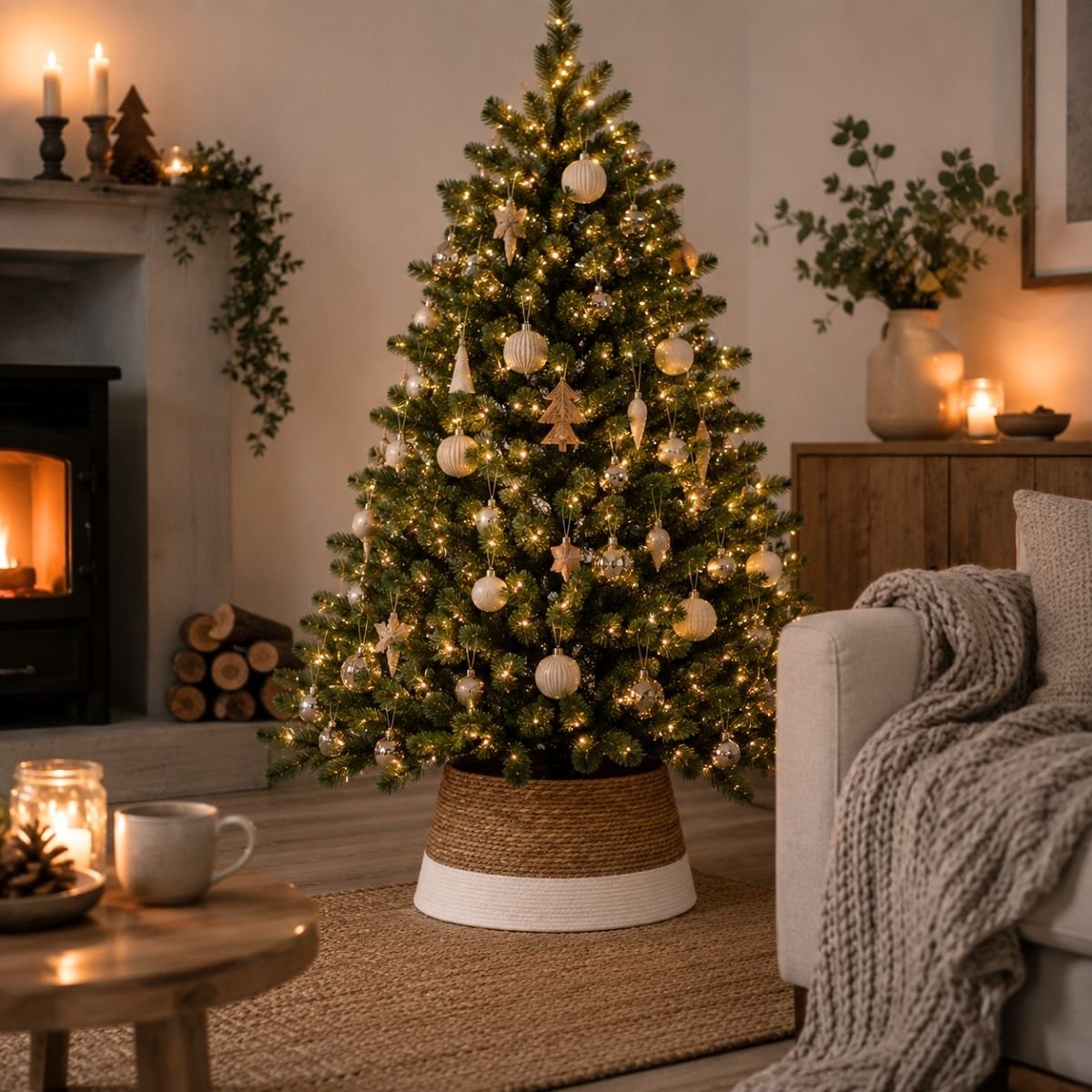 Jupe de sapin de Noël blanc cassé, MICA DECORATIONS