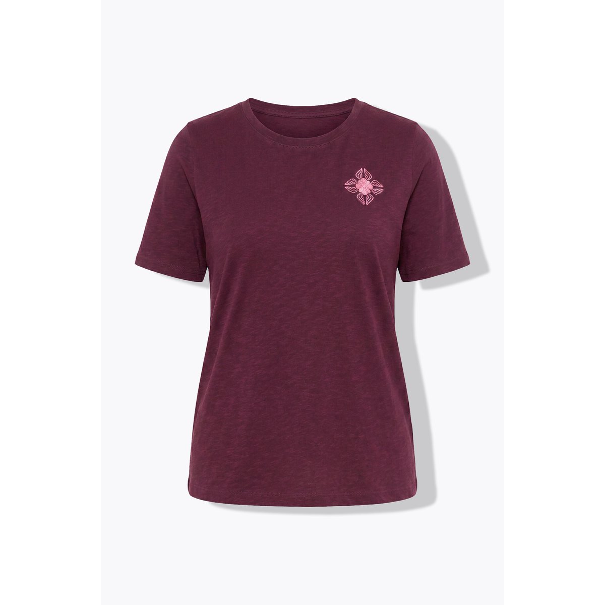 T-shirt en coton bio, décolleté rond bordeaux, ULLA POPKEN