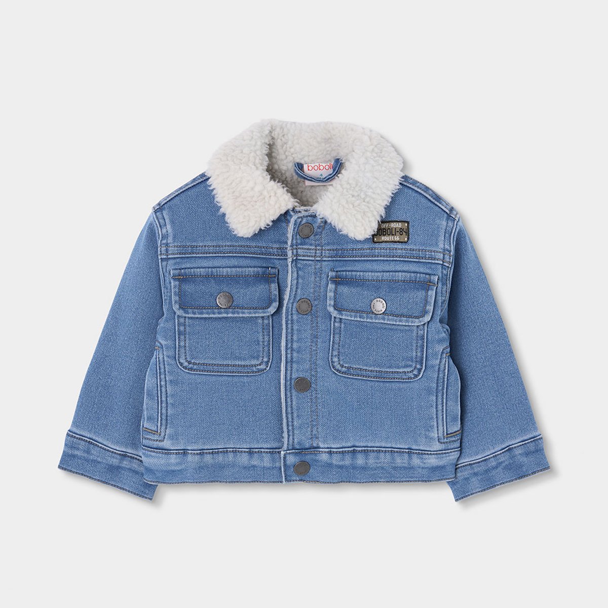 Veste denim maille garçon avec col molleton bleu, BOBOLI