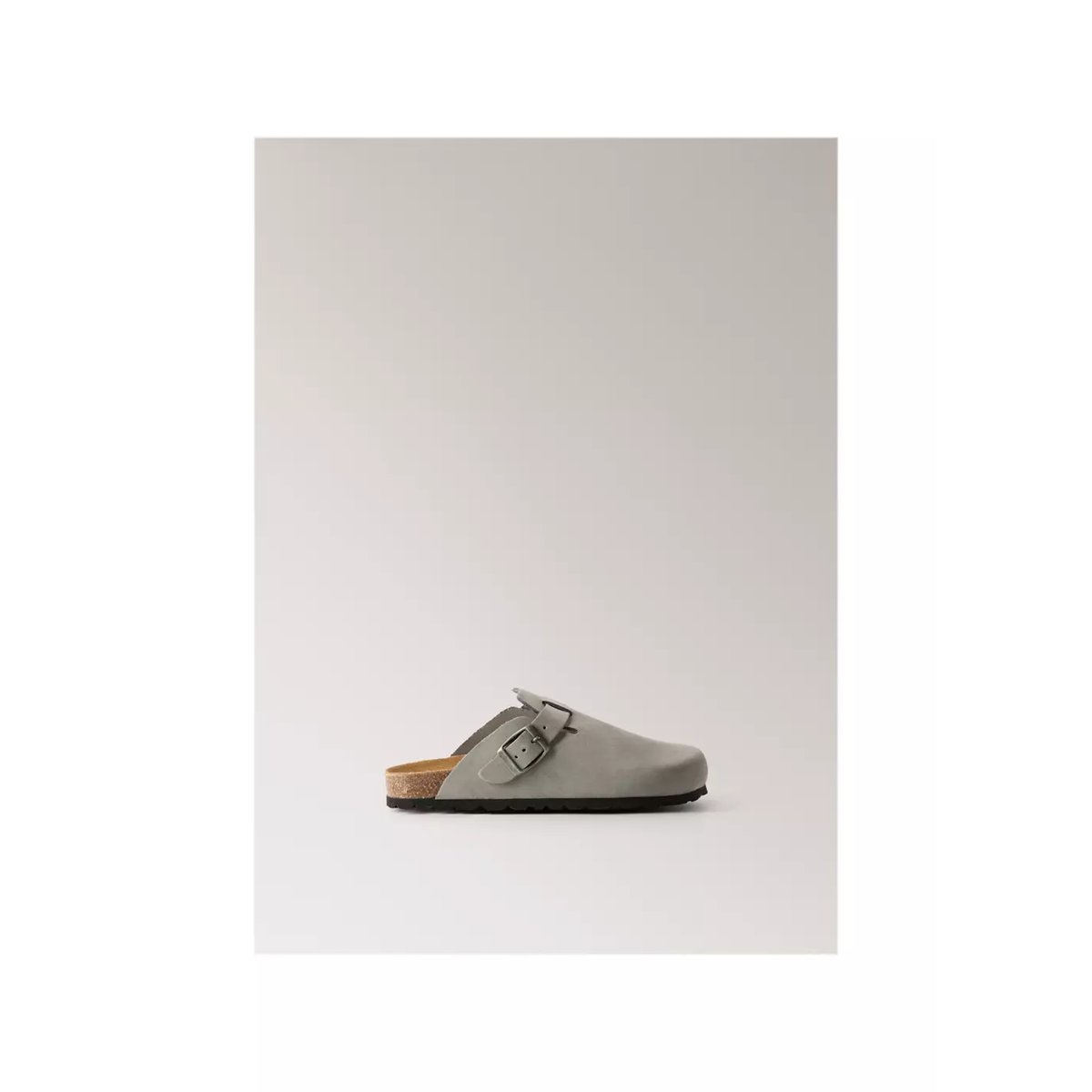 Chaussons sabots en cuir gris clair/pastel, MANGO