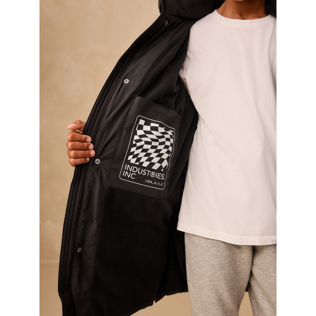 Manteau long matelassé imperméable noir, NEXT
