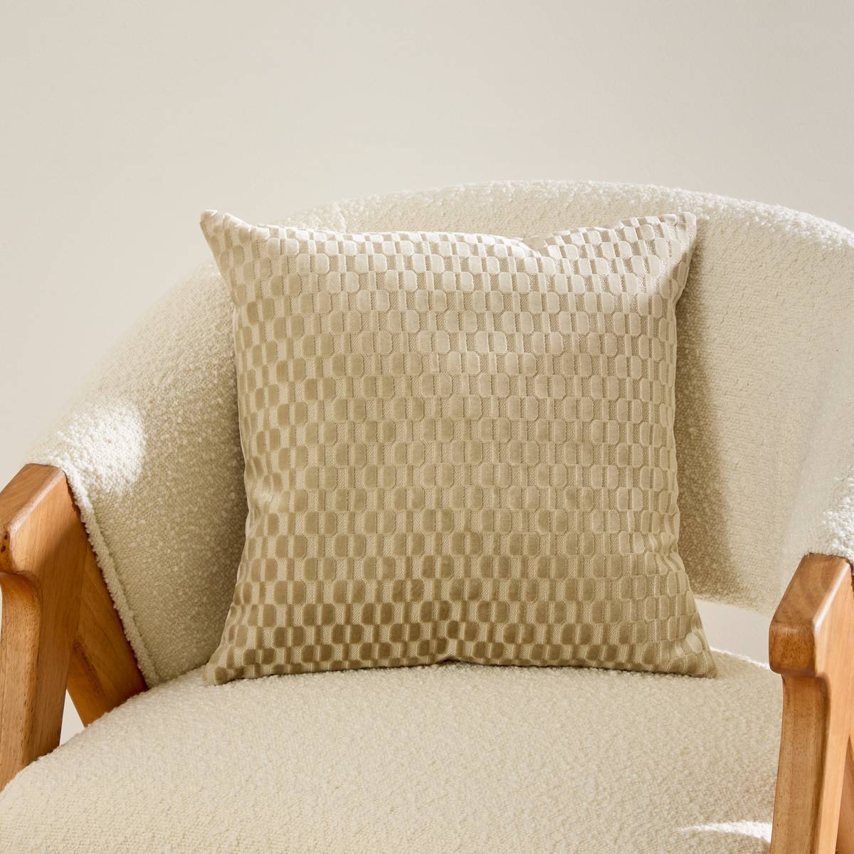 Coussin carré SELIA beige lin, ATMOSPHERA