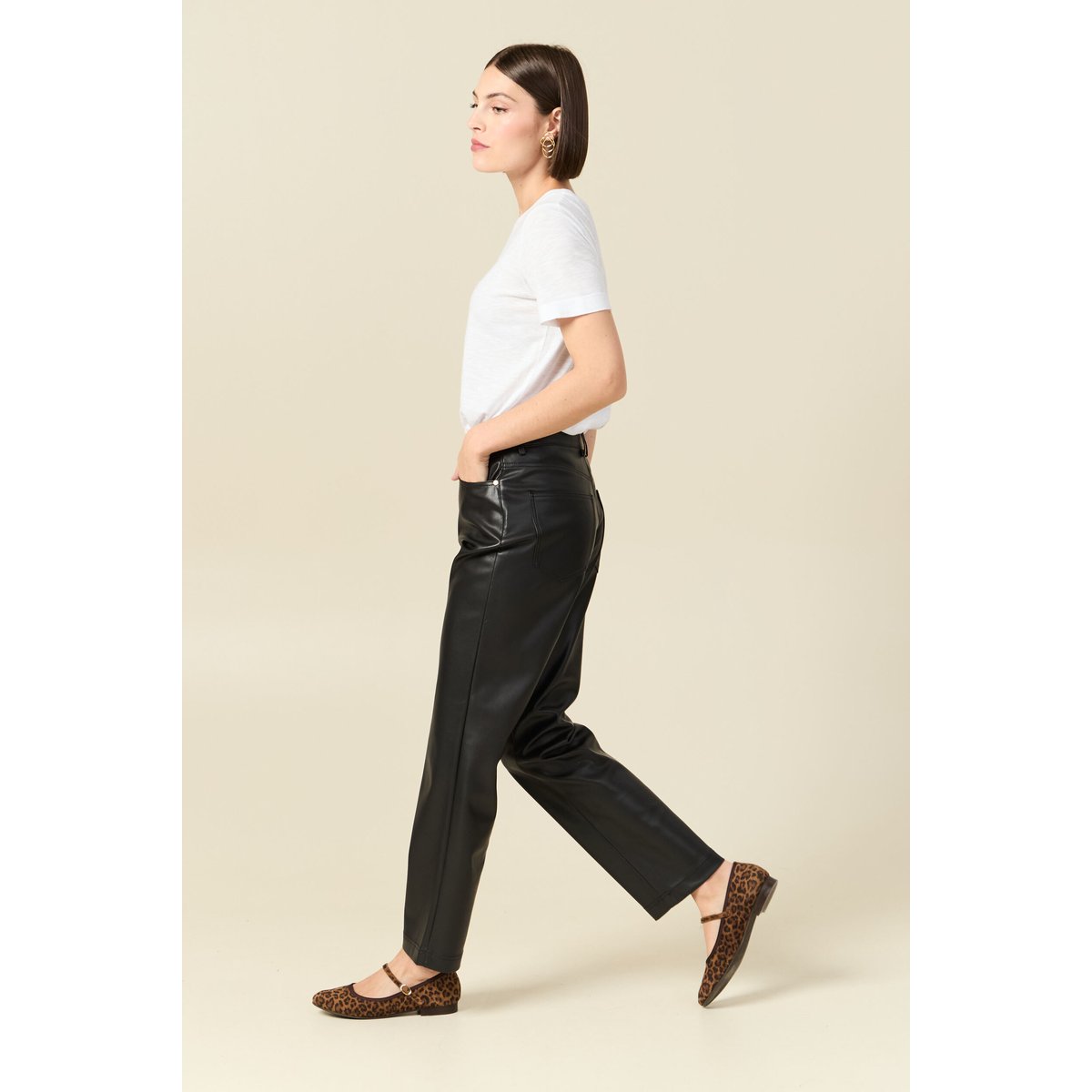 Pantalon taille haute similicuir noir, BONOBO