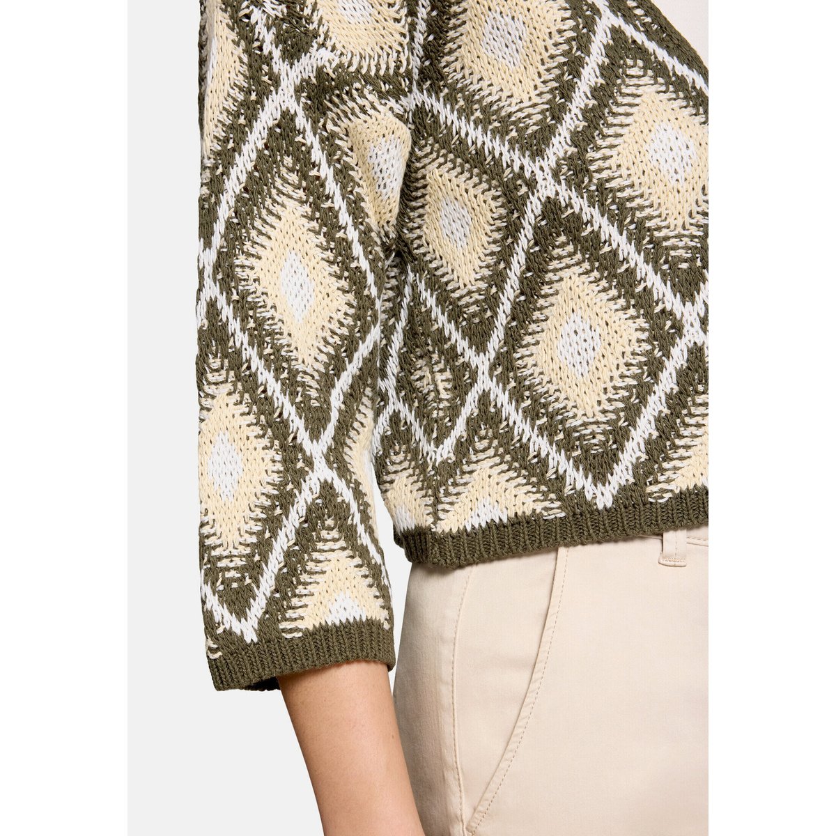 Cardigan en maille à motif jacquard khaki/beige, CARTOON