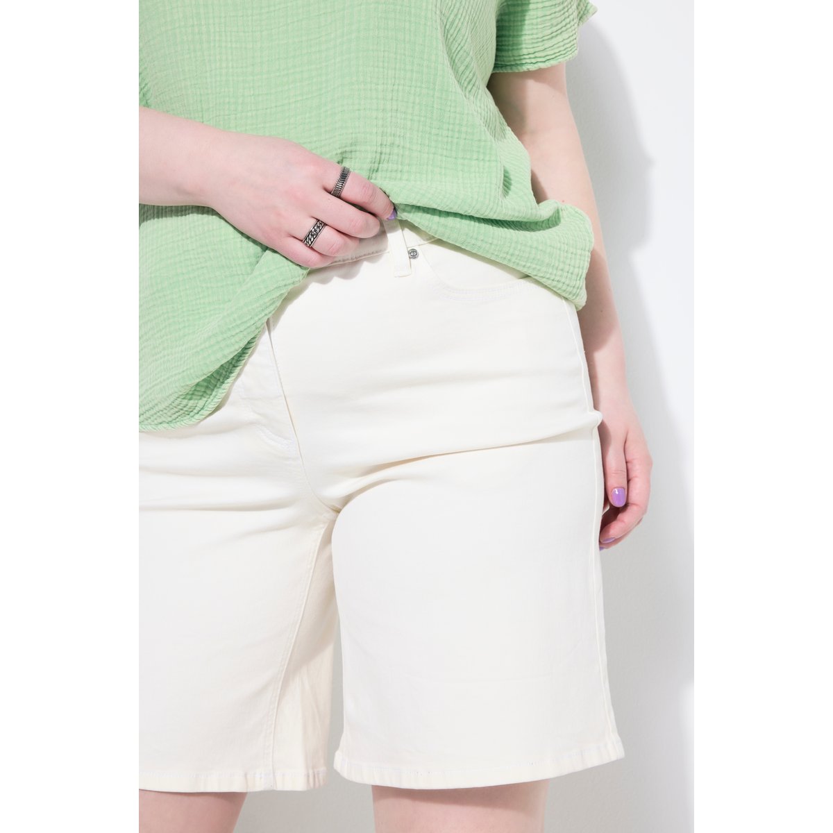 Bermuda en jean 5 poches, coupe Wide Legs denim blanc, STUDIO UNTOLD