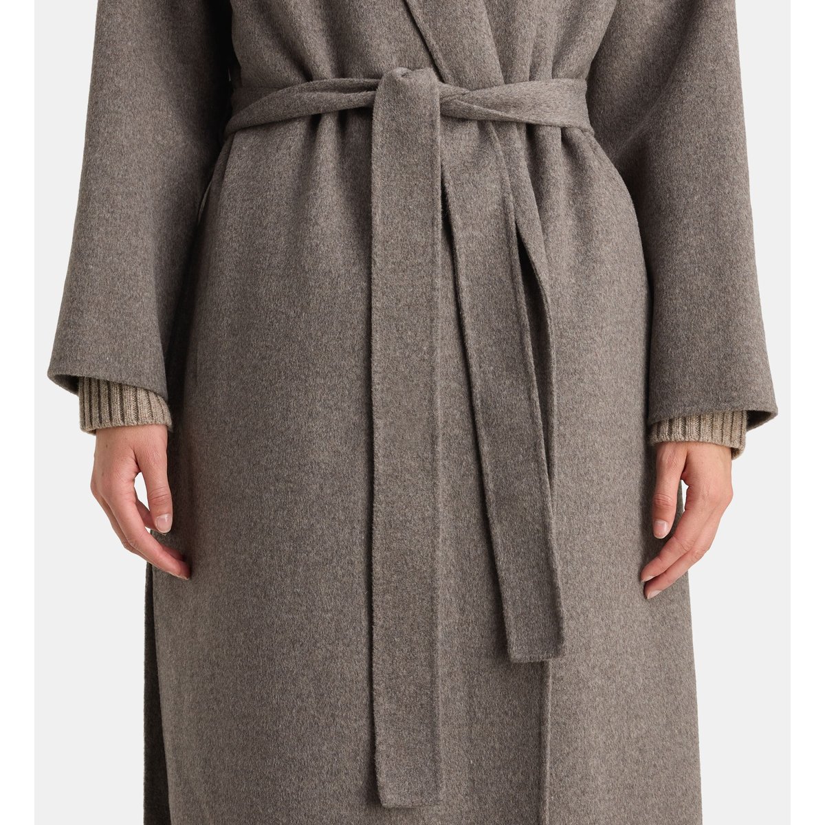 Manteau peignoir long blois ceinturé en laine mélangée beige, GALERIES LAFAYETTE