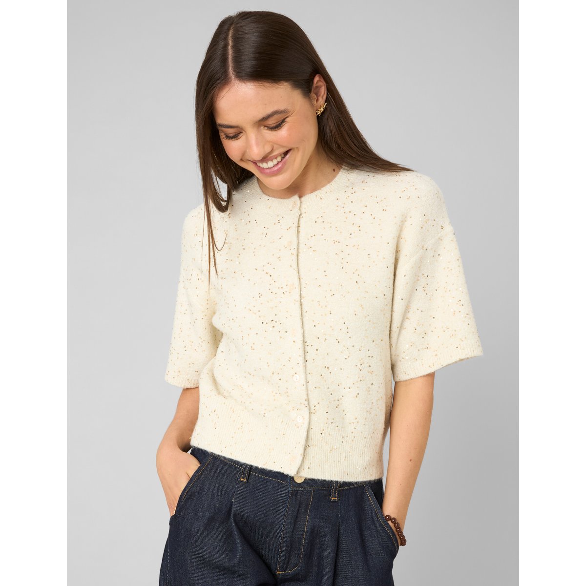 Gilet maille brillante ecru, BZB