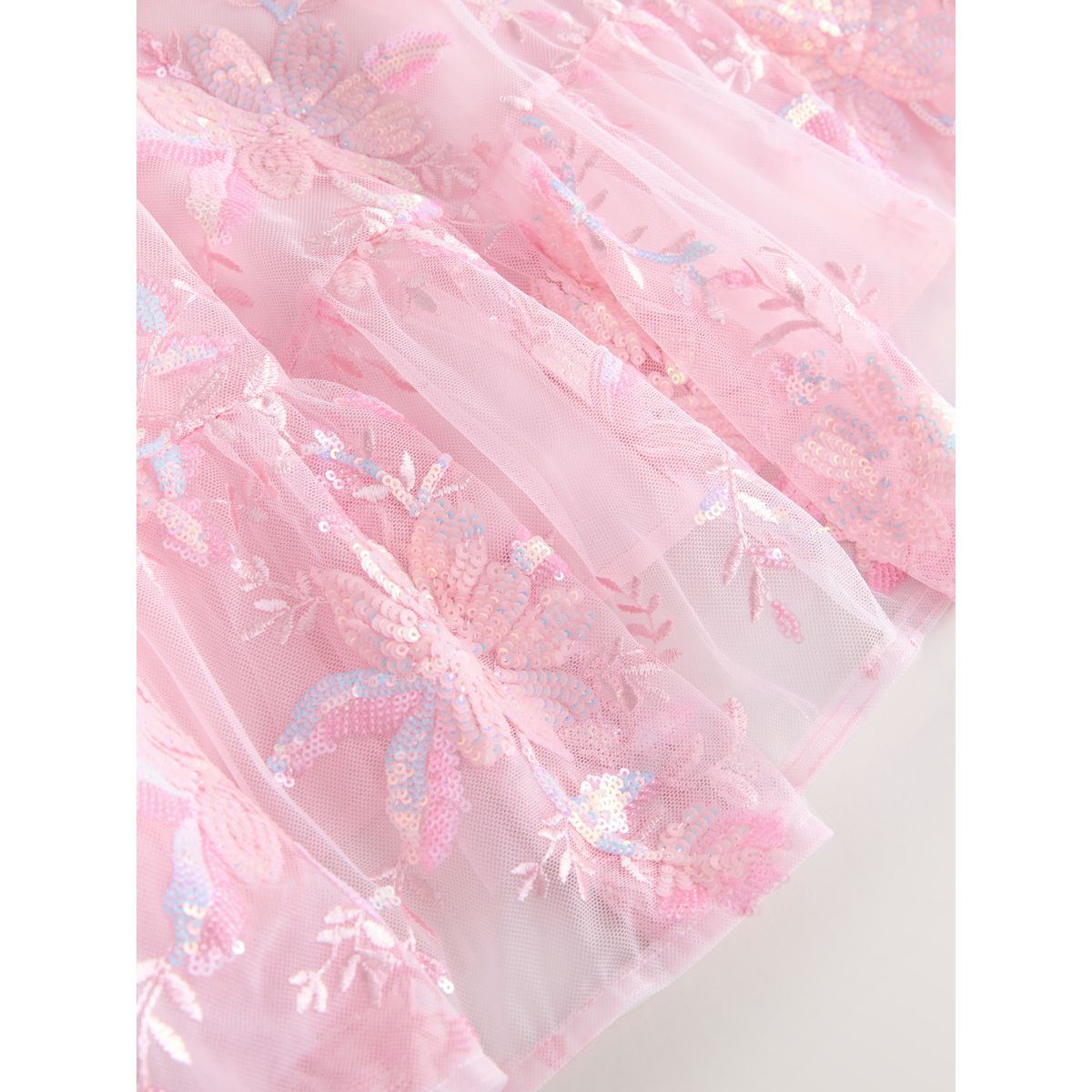 Robe en tulle à manches longues et sequins rose, NEXT