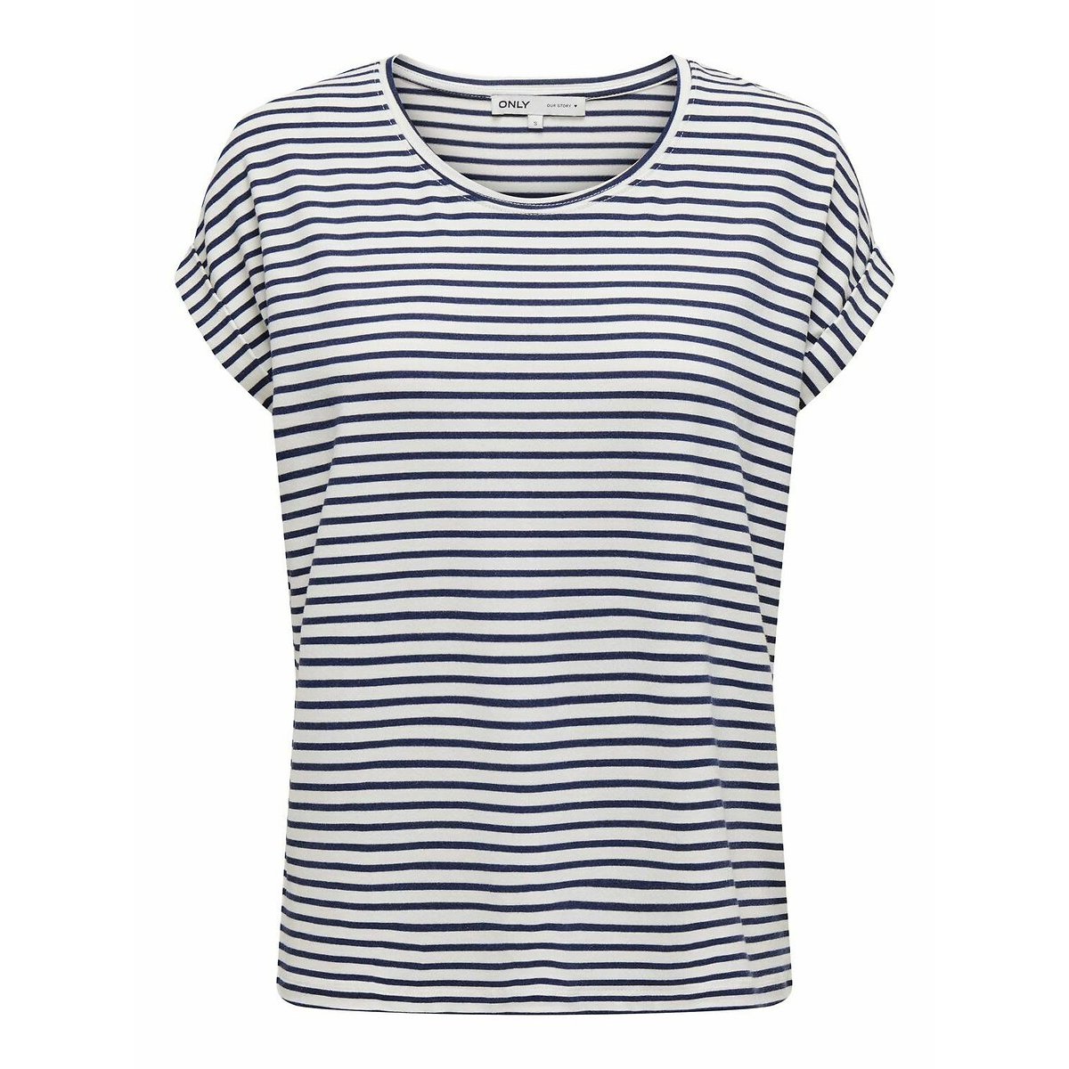 T-shirt met fijne strepen, korte mouwen wit/marine, ONLY