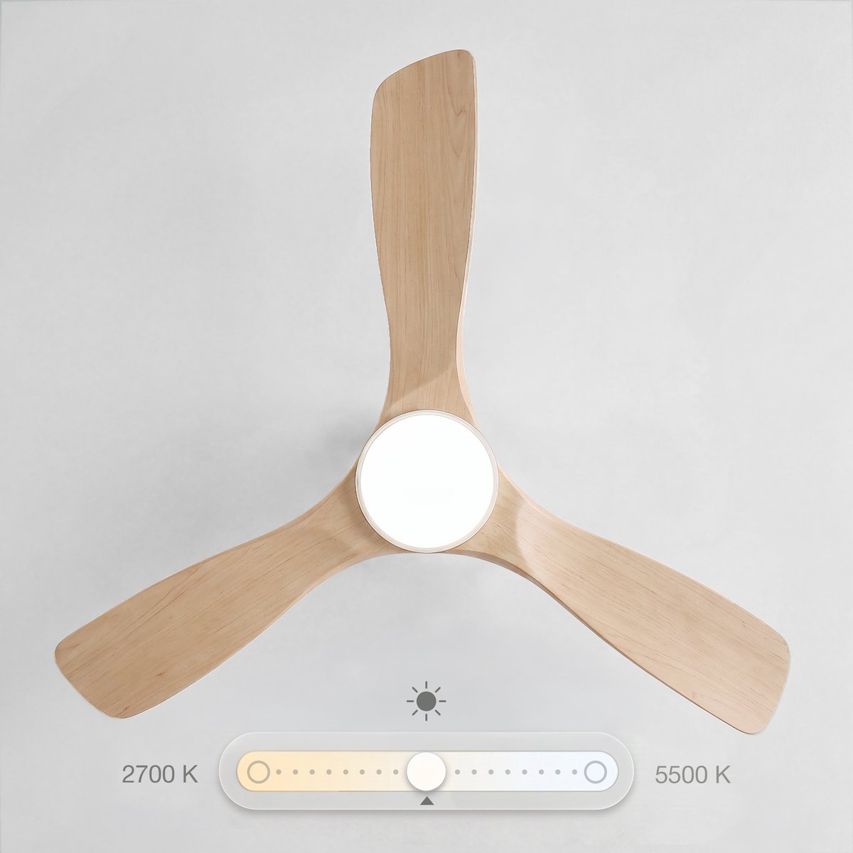 Sweiss FLOW22 - Ventilateur de plafond avec LED, 6 vitesses, Bois clair bois clair, SWEISS