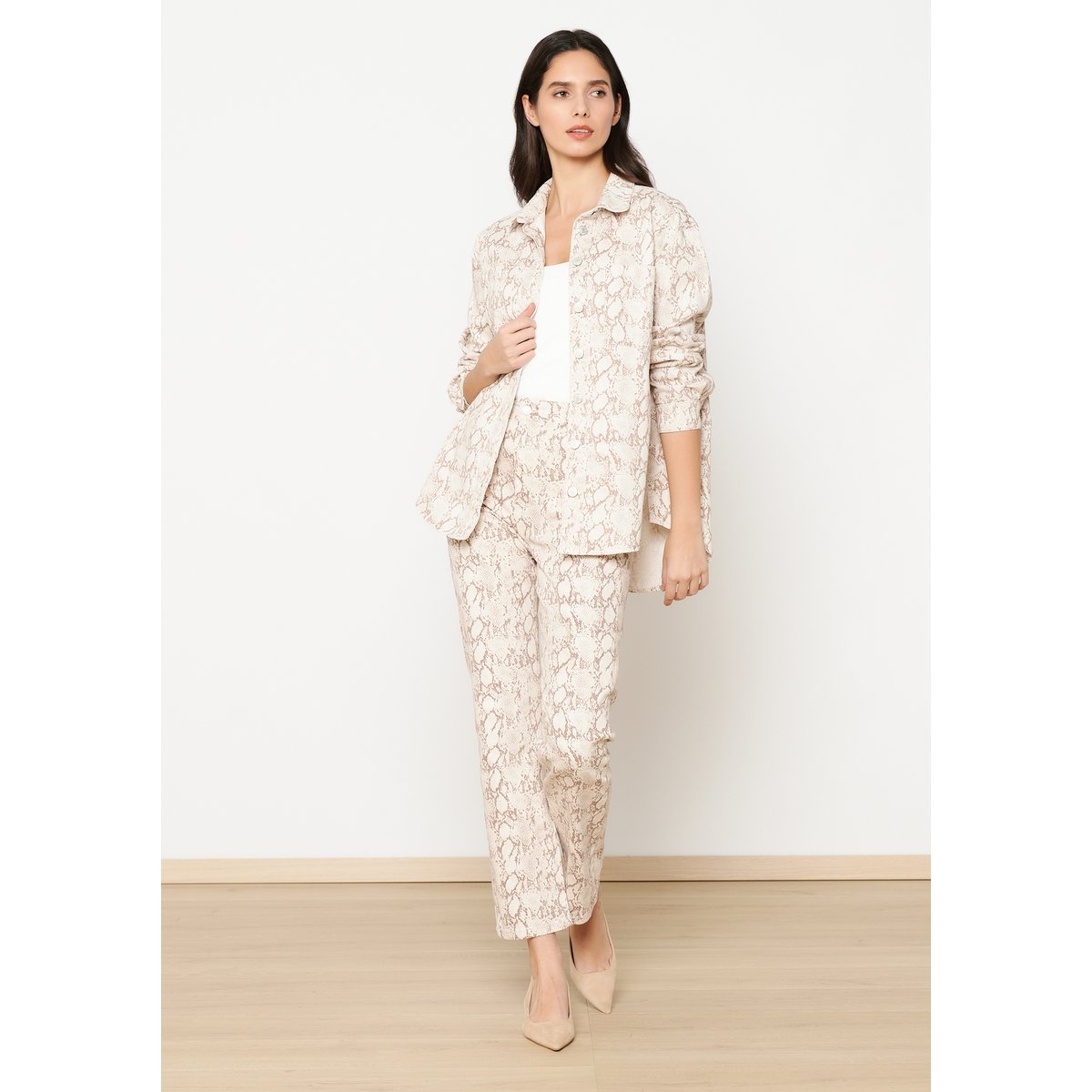 Pantalon à imprimé python beige coffee, LOLALIZA