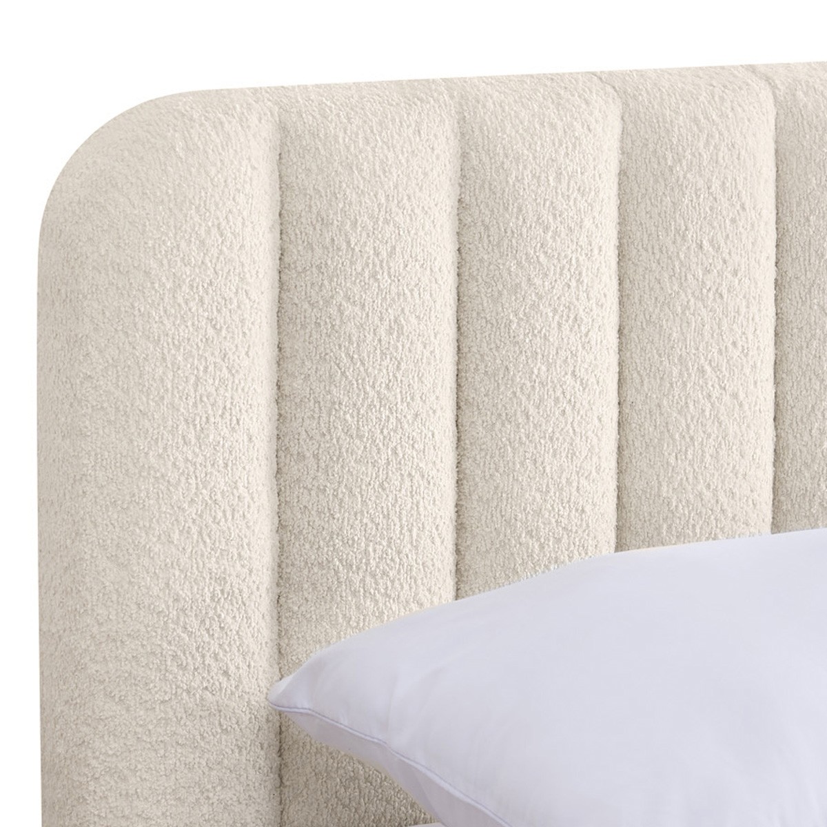 Lit coffre avec tête de lit en tissu bouclé - AVA beige, HOMIFAB