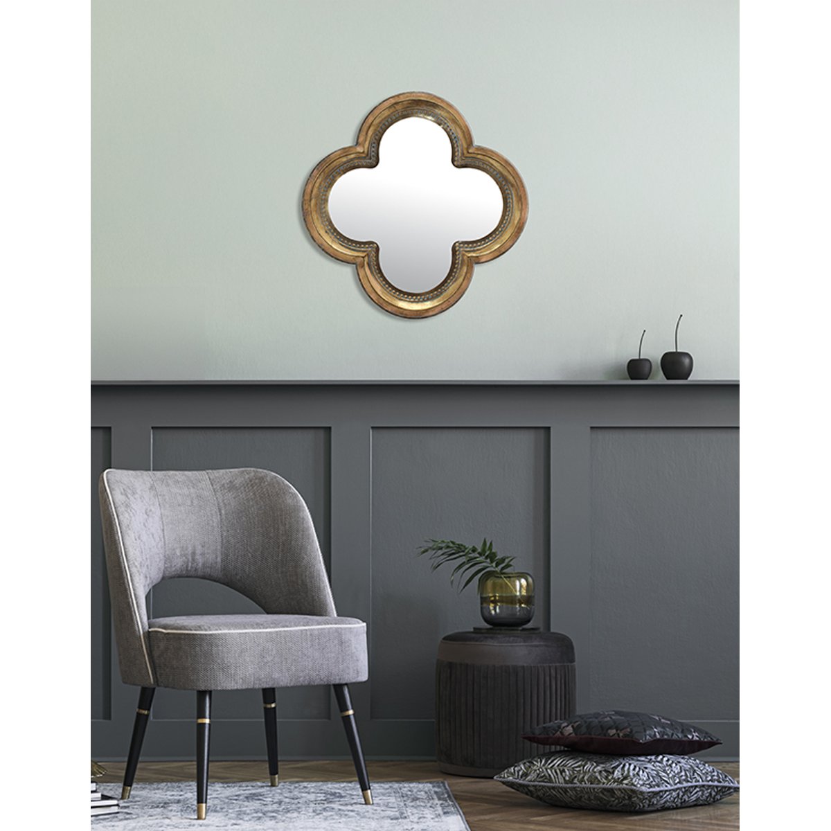 Miroir trèfle métal 66cm or, EMDE