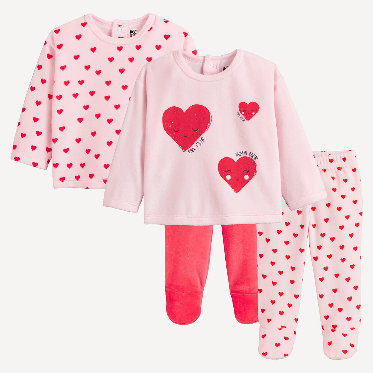 Conjunto de 2 pijamas de 2 peças, em veludo, estampado com corações sortido, LA REDOUTE COLLECTIONS