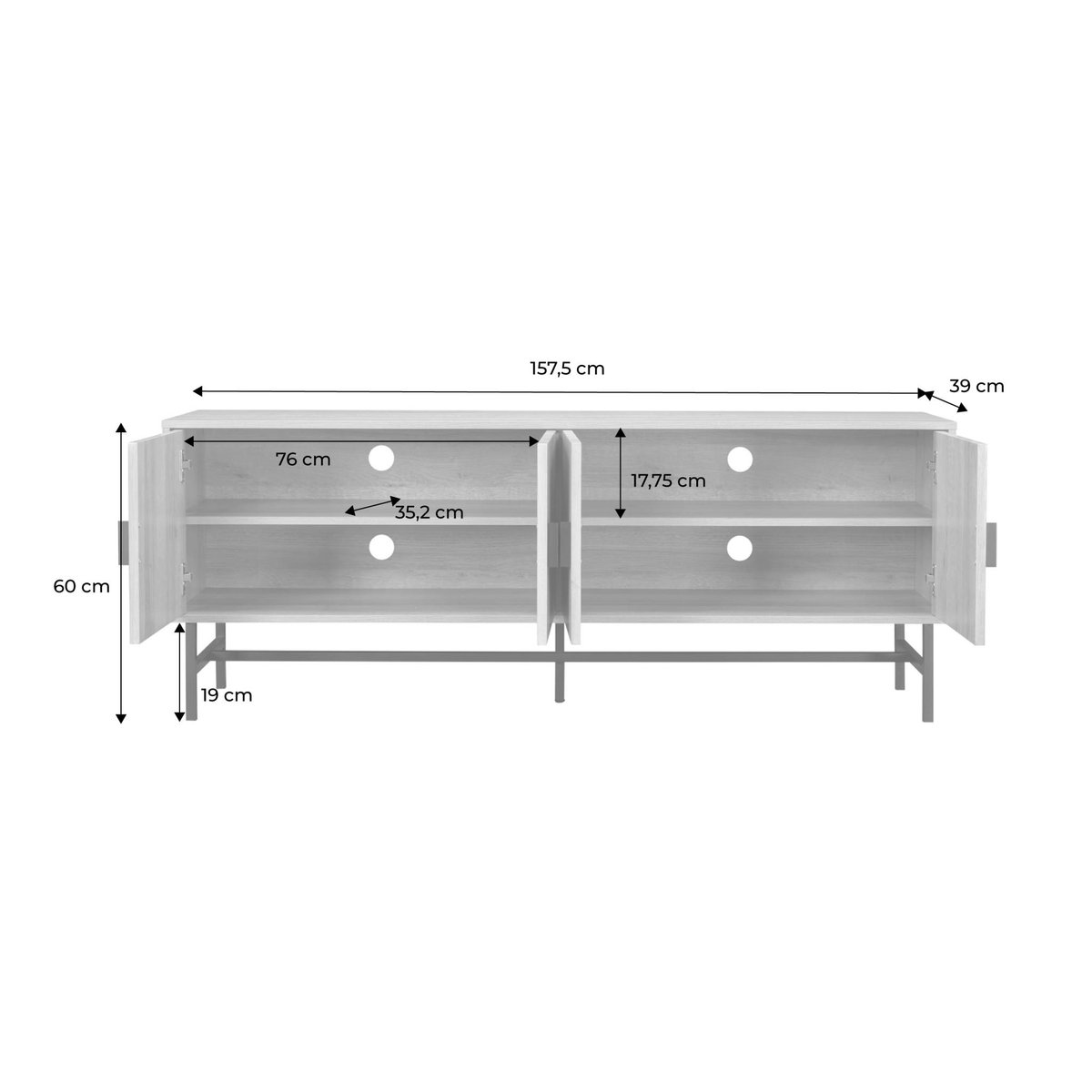 Meuble TV décor bois rainuré 4 portes 157,5cm BAZALT bois foncé, SWEEEK