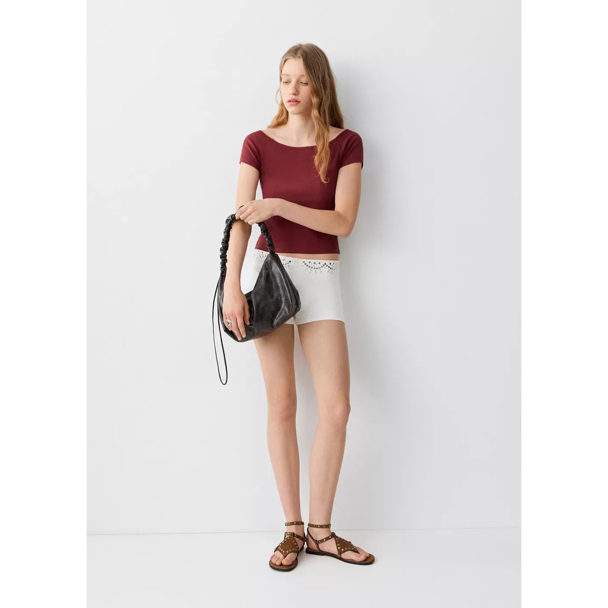 T-shirt basique en coton bordeaux, MANGO TEEN