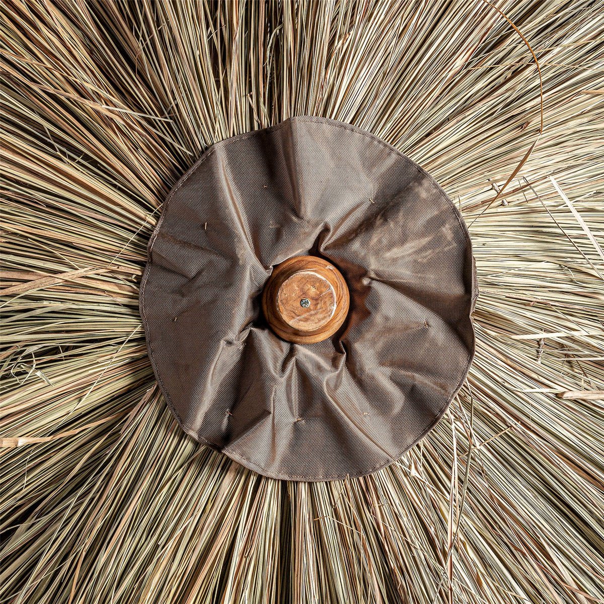 Parasol en teck et paille esprit ethnique marron et paille, RECOLLECTION