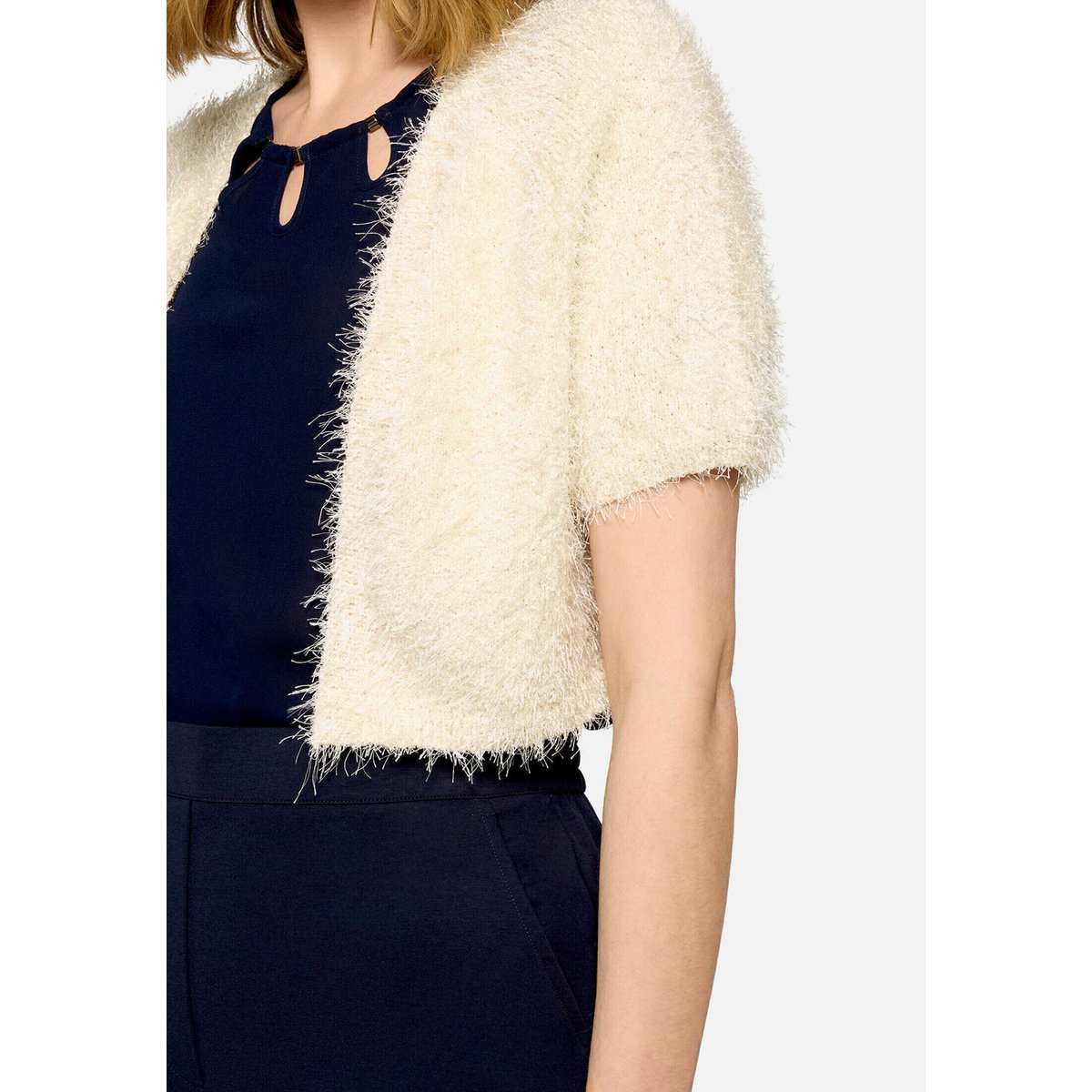 Cardigan en maille d'été à teneur en fil fantaisie pearled ivory, VERA MONT