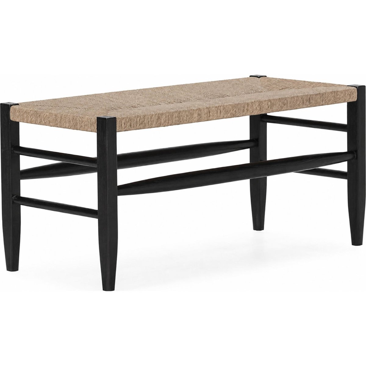 Banc en teck, Assise tressée noir et naturel, RECOLLECTION