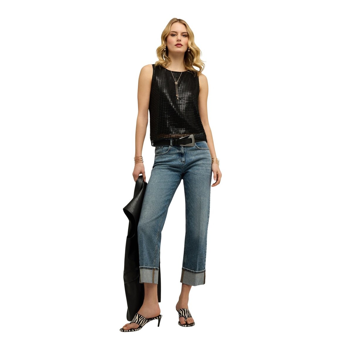 Jean regular avec ourlet replié bleu, MOTIVI