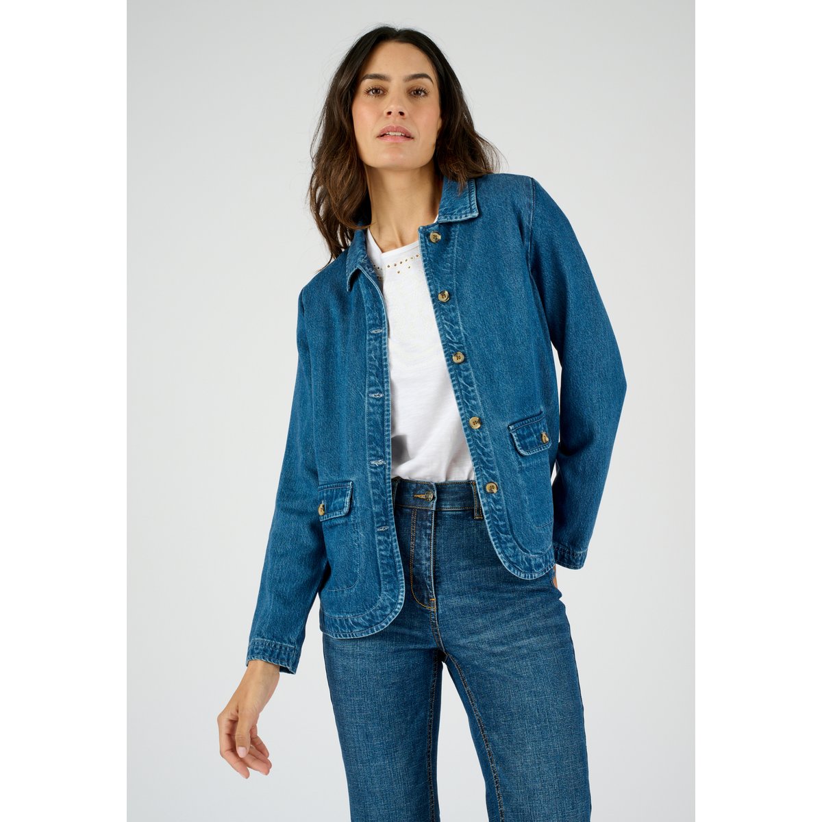 Veste mélange Lyocell Tencel(TM) et viscose bleu denim moyen, DAMART