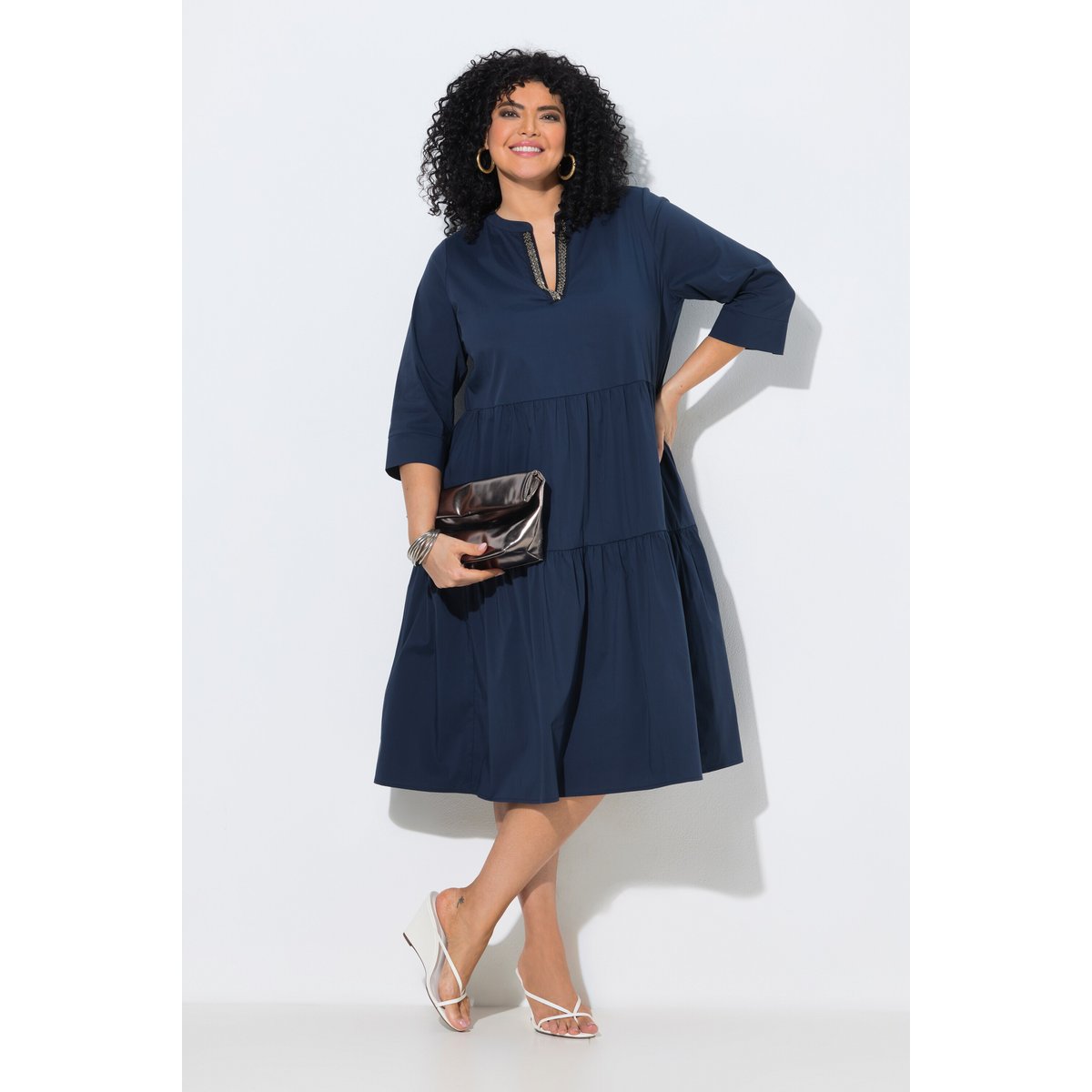 Robe midi à volants marine, ULLA POPKEN