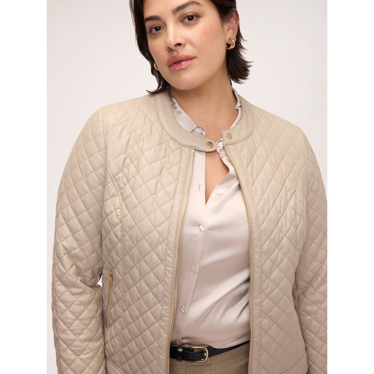 Veste biker matelassée à losanges beige, FIORELLA RUBINO