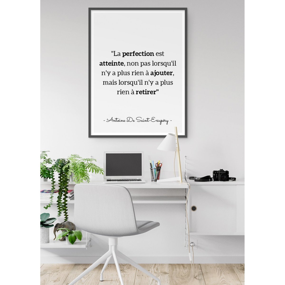 Affiche Antoine Saint-Exupéry : 'La perfection est atteinte...' blanc, L'AFFICHERIE